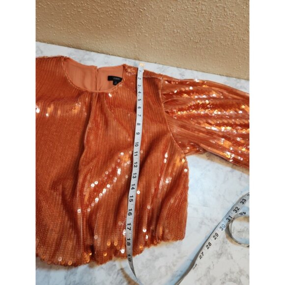 NWT J. Crew Women's Orange Bubble-sleeve Sequin Cropped Top Size S - Picture 7 of 7